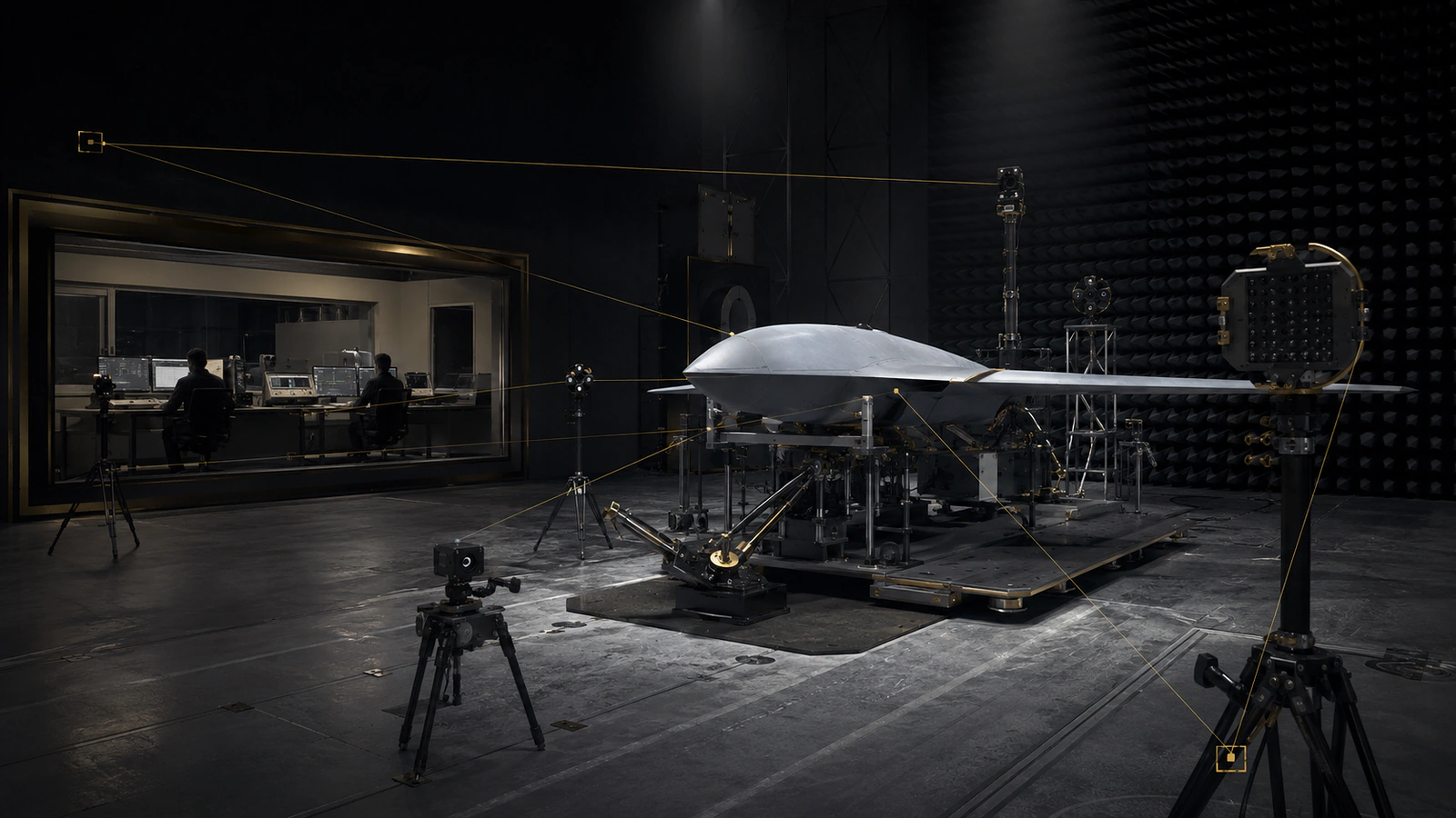 Conceptual TEVV environment with a generic autonomous-air-system test article, instrumentation and human oversight.